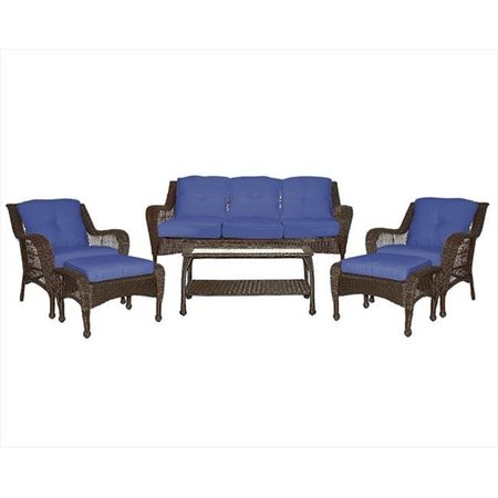 JECO Jeco W61-FS011 6Pc Wicker Seating Set With Blue Cushions W61-FS011
